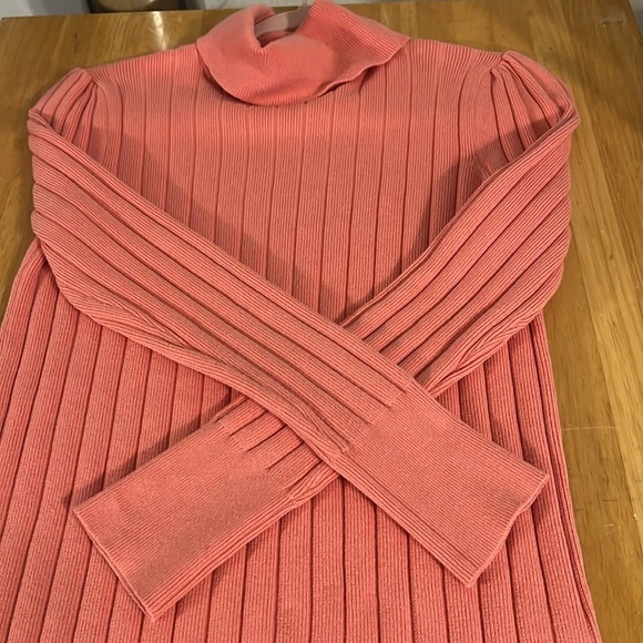 Talbots Size S Rib Knit L/S Apricot Puff Sleeve Turtleneck Minimalist Sweater - Picture 4 of 7